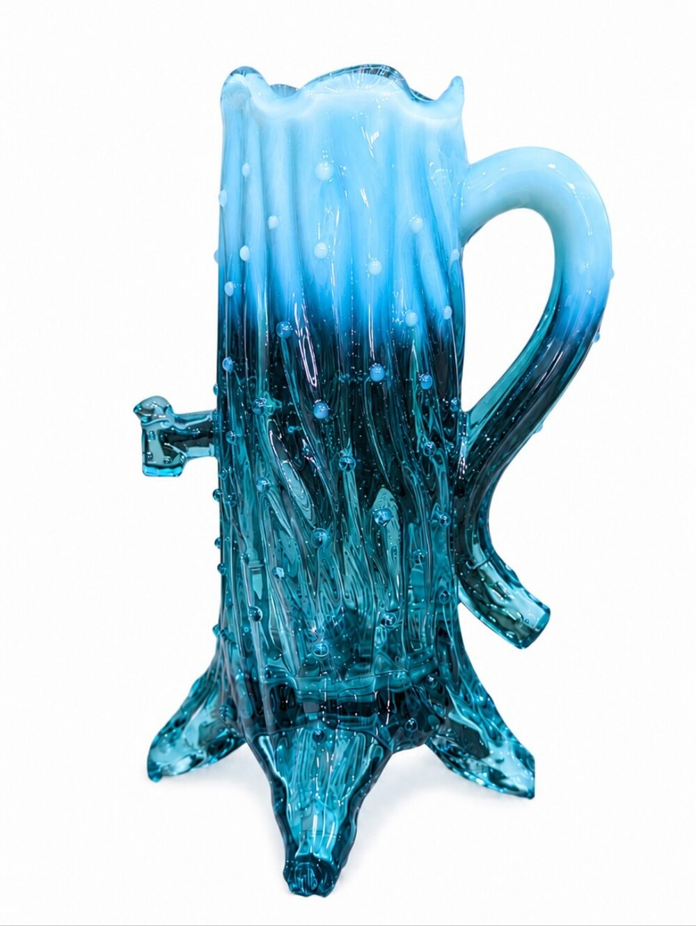 Rare Antique Northwood Blue Opalescent Town Pump Creamer